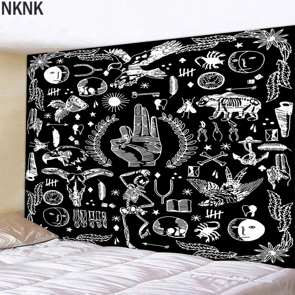 

Skull Yoga Tapestry Travel Sleeping Pad Polyester Fabric Skeleton Printed Wall Hanging Tapestry