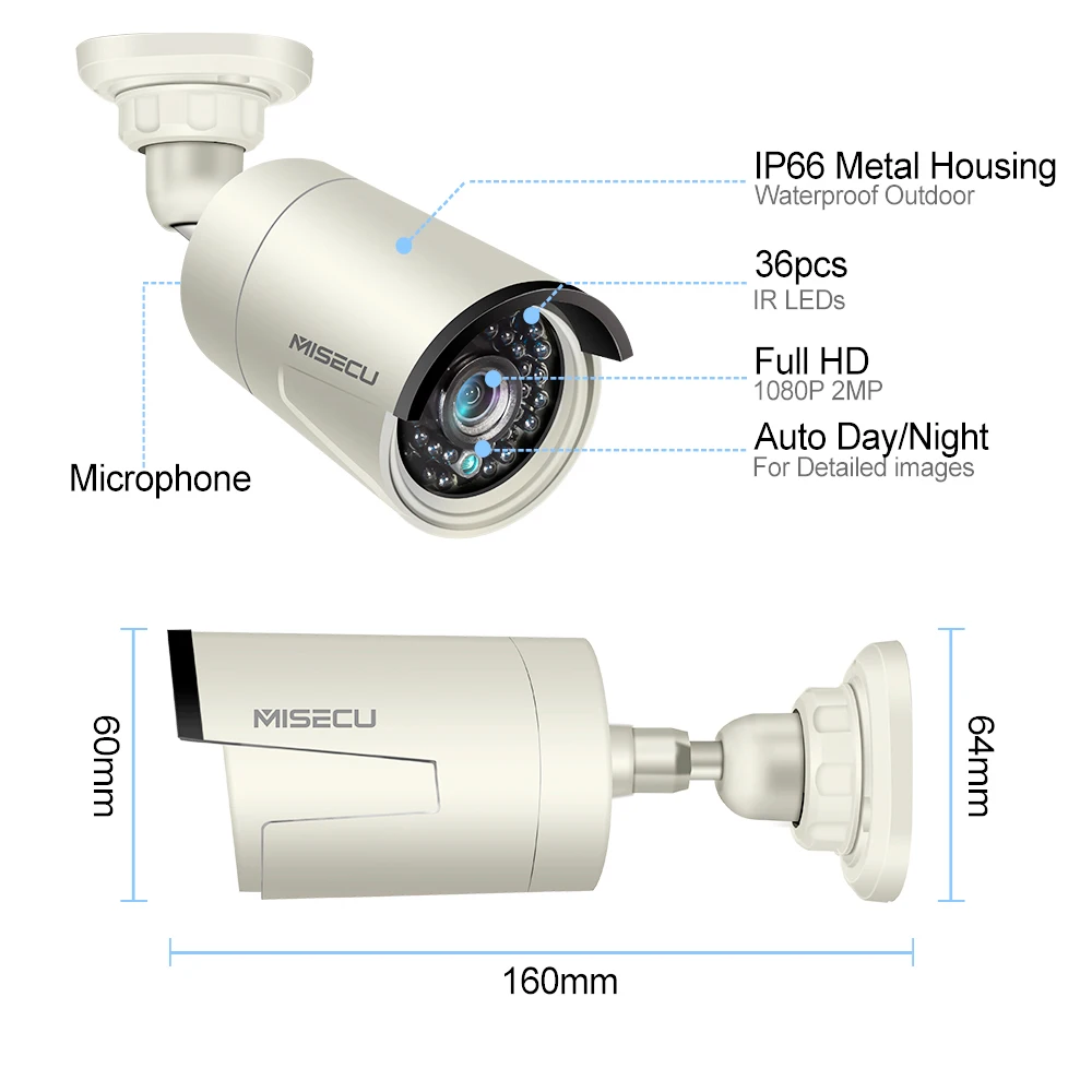 IP камера MISECU HD 1080P POE с записью звука уличная Водонепроницаемая безопасности для