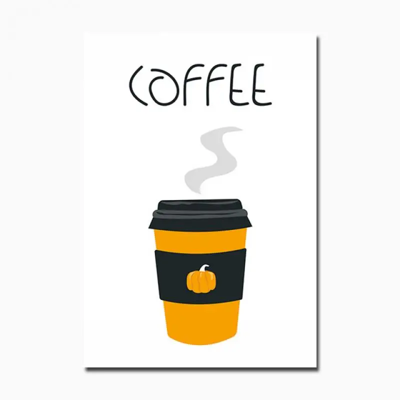 

Cartoon Decor Canvas Painting Autumn Pumpkin Bird Coffee Children Poster Wall Art Print Painting Home Decor Nursery Decoration