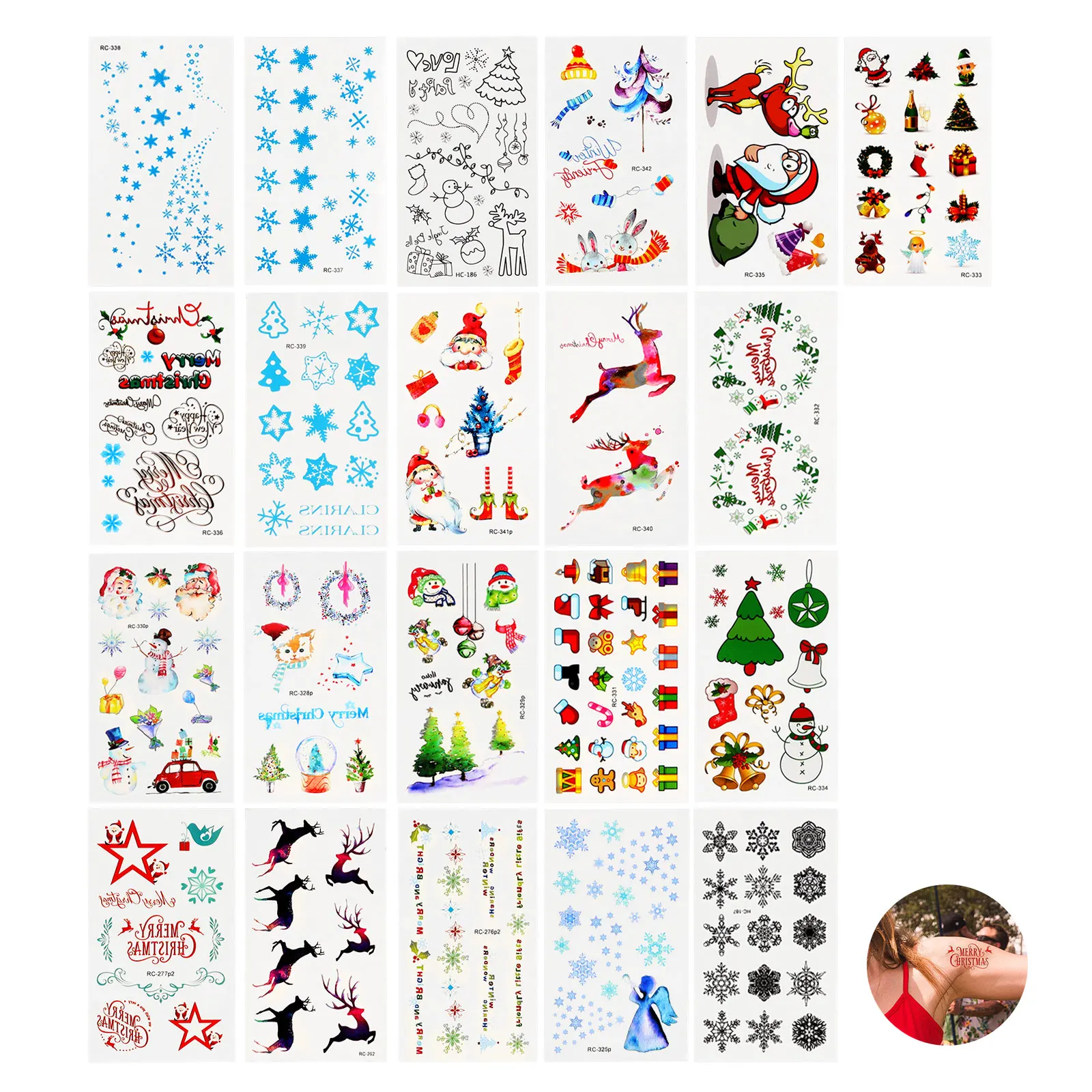 

21pcs Multicolor Christmas Body Tattoo Stickers Kids Fake Tattoo Waterproof Temporary Non Toxic Tattoo Stickers Festival Party