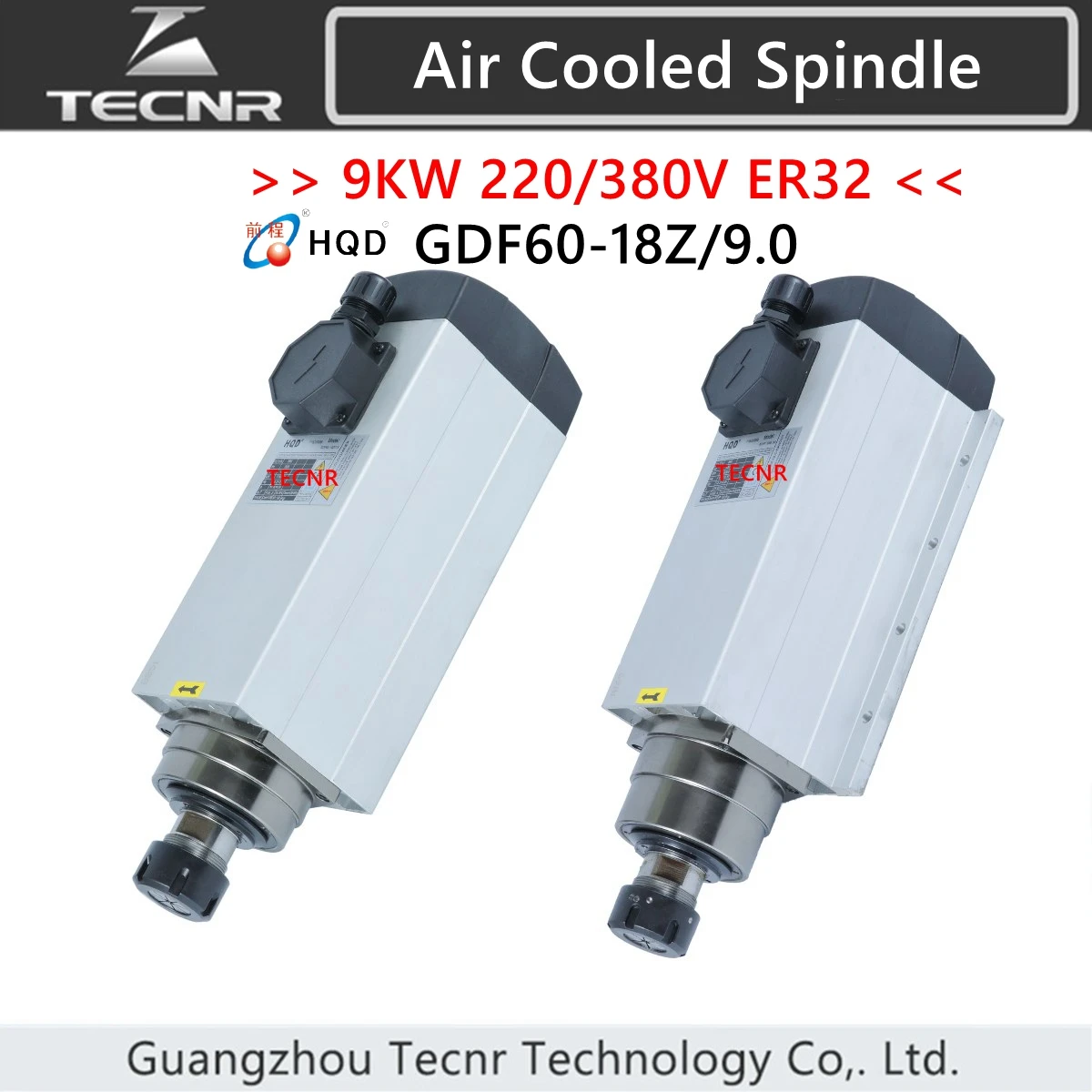 HQD 9KW Air Cooled Spindle Motor ER32 4pcs Bearings 220V 380V For CNC Router Machine GDF60-18Z/9.0