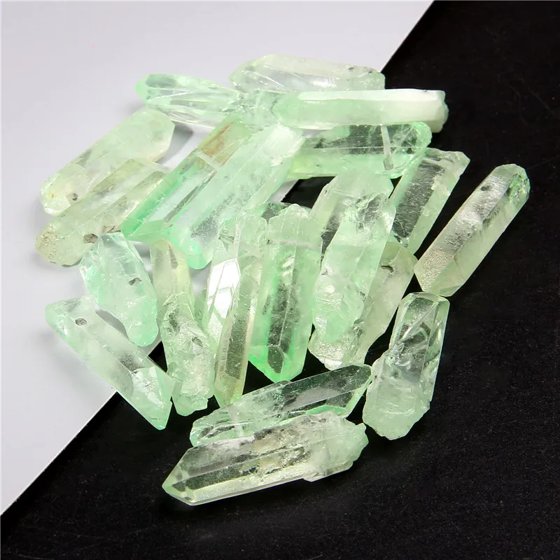 10 шт. светло зеленые необработанные кварцевые кристаллы бусины с отверстием