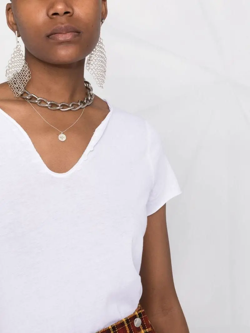 

Women White V-Neck Tshirt Back Letter Hot Rhinestones Ladies Loose Tops