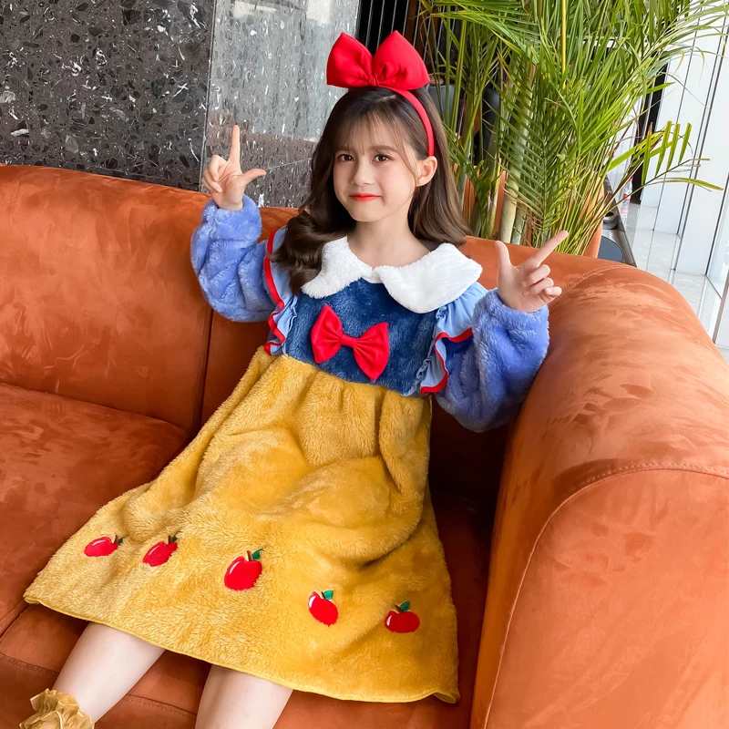 

Autumn Winter Flannel Princess Robe Sleepwear Cute Pijamas Pyjama Kids Sleepwear Girls Cartoon Patchwork Pijama Home Clothes