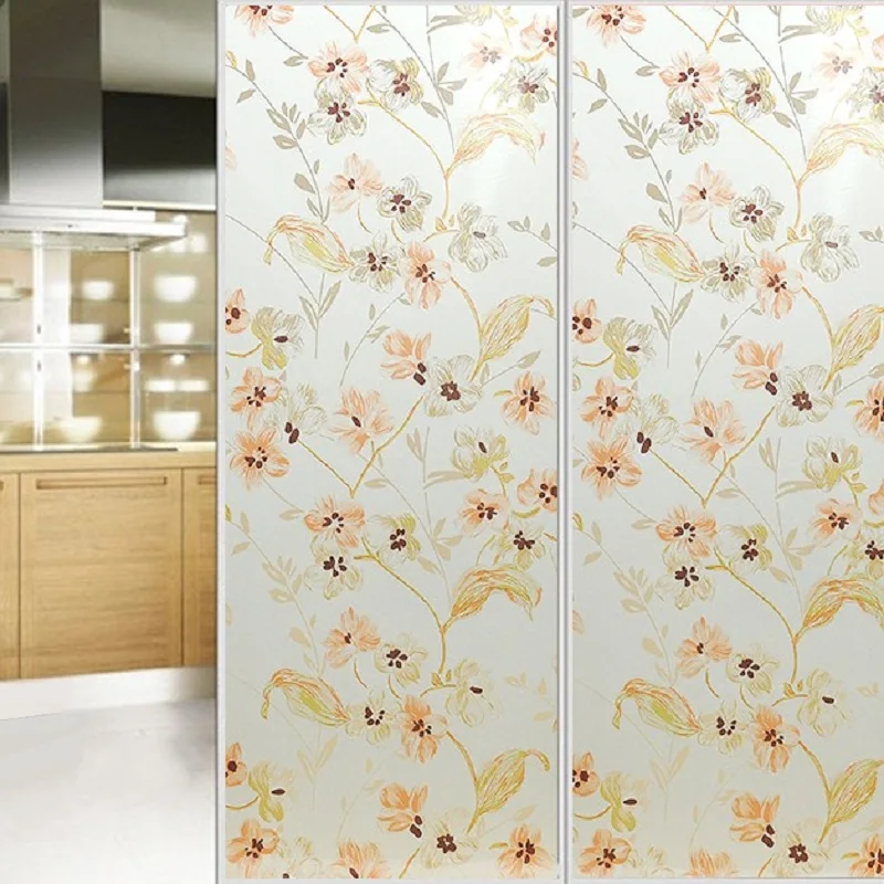 Self-Adhesive Window Covering With Glue Orange Flower Dampproof Private Decorative Glass Sticker For Door Cabinet Table | Дом и сад