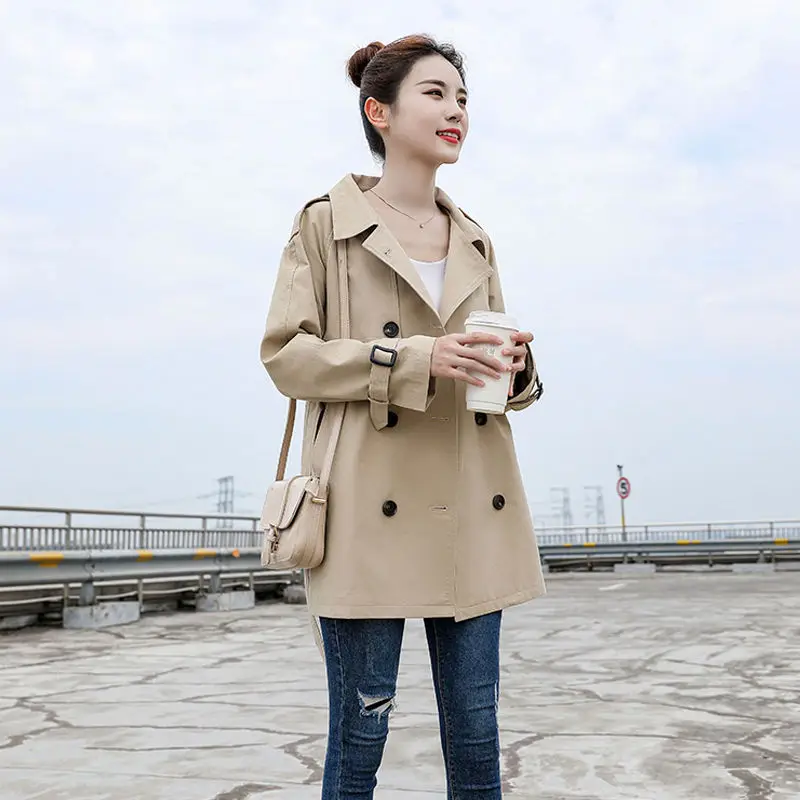 

Breasted Belt Female Coats Fashion Korean Loose Fit Outwear Spring Women Trench Coat Casual Streetwear Double