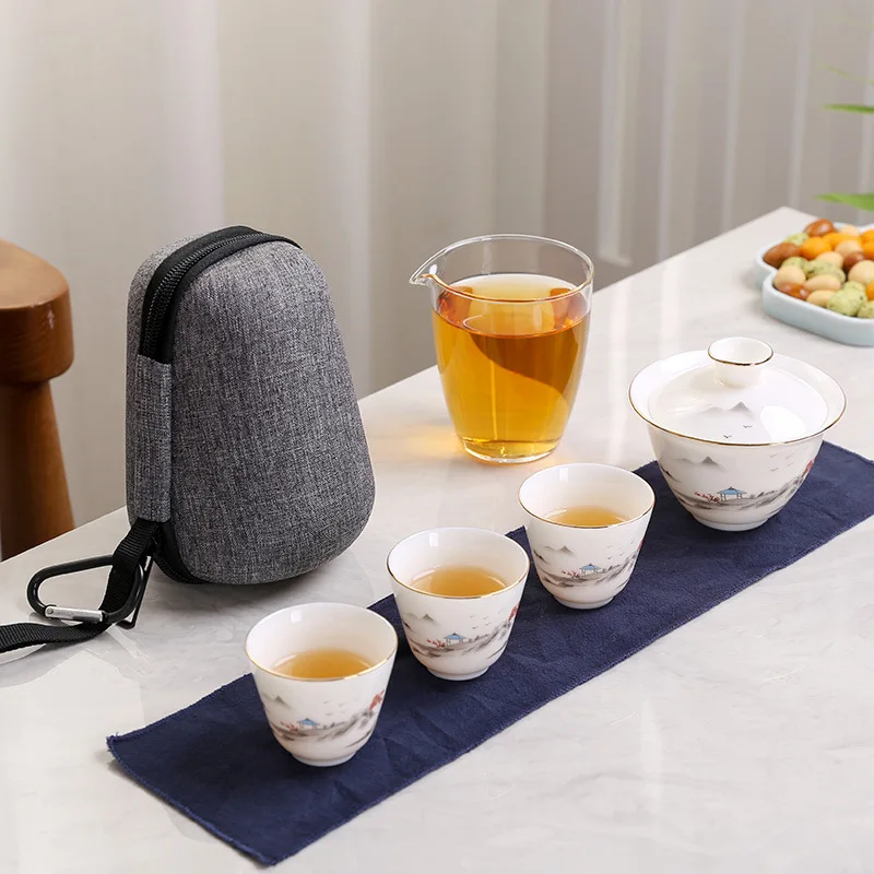 2021 ручная роспись нефритовый фарфоровый керамический чайник gaiwan с 3 чашками