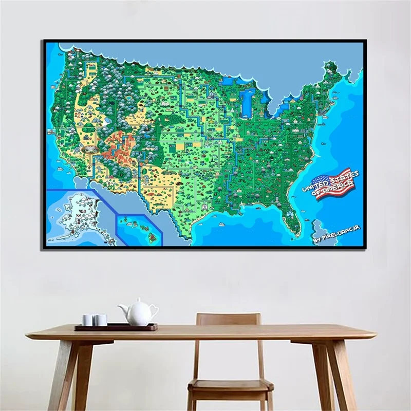 

United States World Map A1 Small Size USA Map Vintage Poster Decoration Wall Art Accessories Education Office Supplies