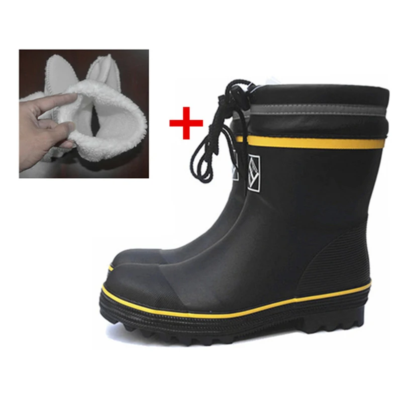 

Черные Зимние резиновые защитные ботинки для рыбалки, мужские стальные резиновые ботинки на стальной подошве, резиновые ботинки с защитой ...