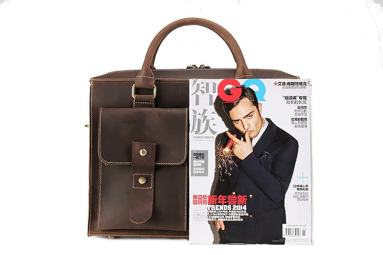 

Durable Quality Crazy Horse Leather Men Bag High Grade Thicken Cowhide Handbag Vintage Genuine Leather Men Briefcases