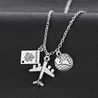 best friends wanderlust travelers necklaces gift globe earth aircraft plane passport pendant traveling the world necklace collar