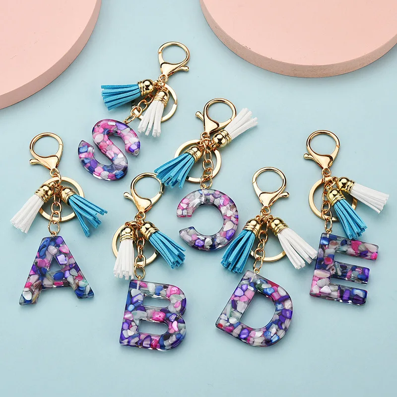 

50pc English Alphabet Keychain Tassel Pendant Key Chain Keychains for Bag Car Keys Women Keyring Fashion Accessories Wholesale