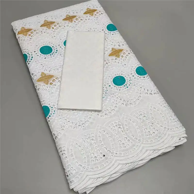 

2.5 y Swiss lace fabric +2.5 y Bazin Brode riche embroidery African 100% cotton fabrics Swiss voile lace popular Dubai ! TY52516