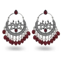 ins indian jhumki jhumka handmade pearl beads blue wine red bead bridal piercing earrings vintage trendy women party jewelry
