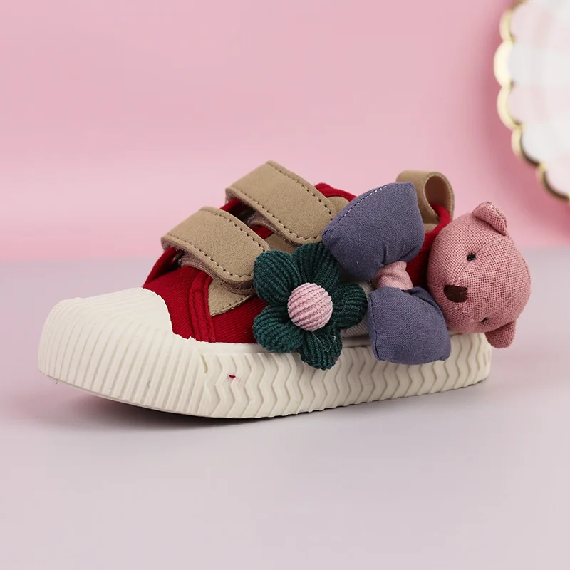 

Cute girls Shoes Low Top Canvas Shoes Candy-Colored cute flower Baby Soft Bottom Comfortable Small kids sneakers Floral Rubber