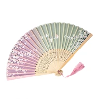 retro chinese japanese silk bamboo folding fan home decoration ornaments floral painting hand held fans dance party