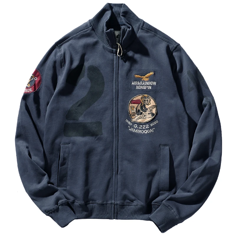 Осенне-зимняя новая трикотажная куртка в стиле милитари с вышивкой Мужская мода