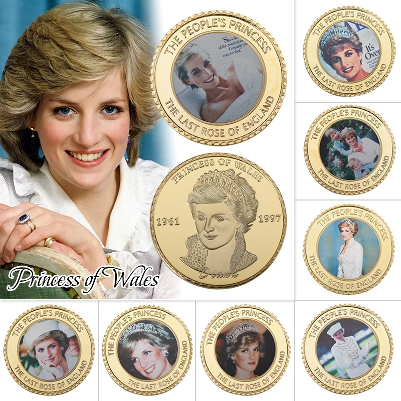 WR 10pcs Diana Princess of Wales Gold Plated Coins Collectibles with Coin Holder Challenge Coin Souvenir Gift Set Dropshipping