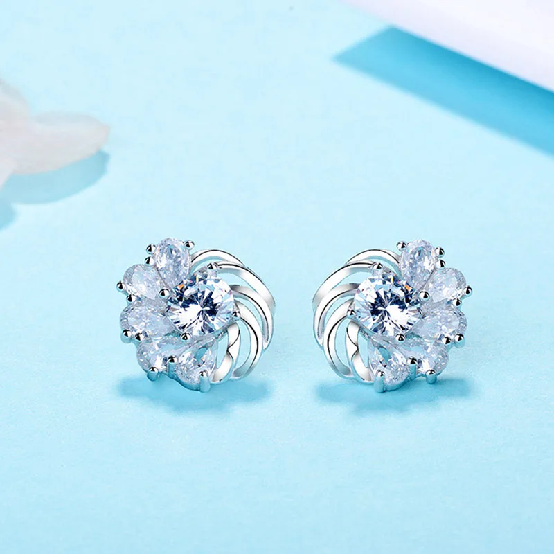 

S925 Sterling Silver Stud with diamond-studded spiral earrings for best friends as a Valentine gift