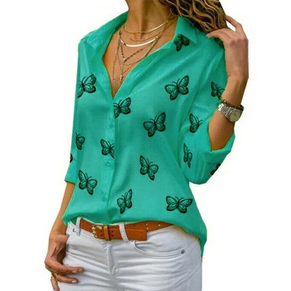 

Multicolor Butterfly Print Loose Lapel Shirt
