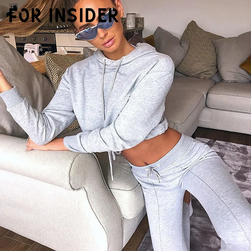 Для Insider Повседневная укороченная толстовка с капюшоном Женский комплект 2 шт.
