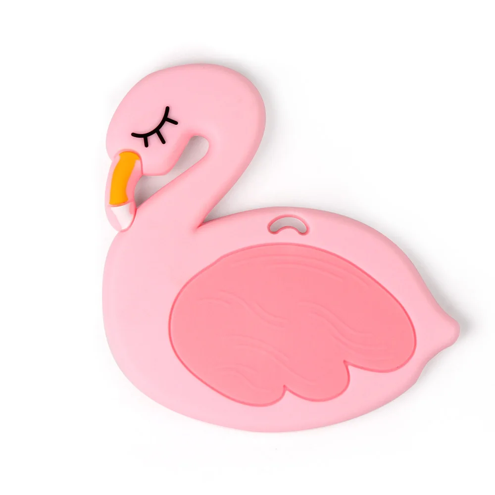 

1pc Silicone Teether Baby Teething Toys Cartoon Pink Flamingo BPA Free Baby Teether DIY Pendant