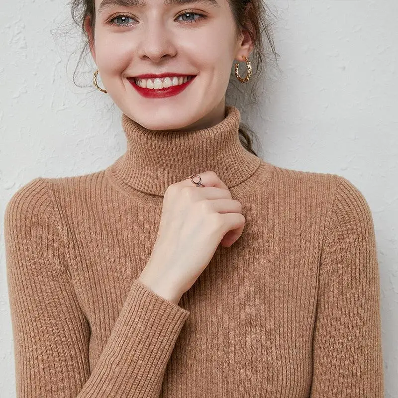

Turtleneck Women Sweater Fall/Winter Fashion Warm Slim Long Sleeve Pure Color Knitted Sweater Pullover Comfortable Soft Top