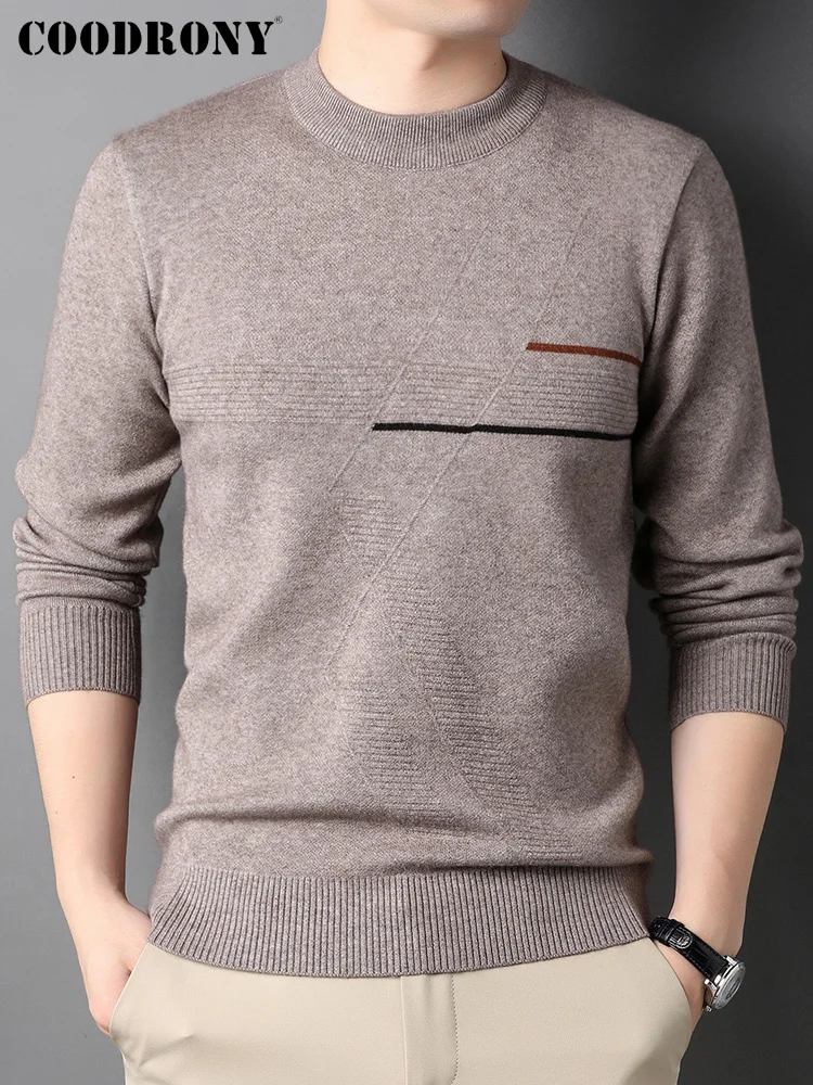 

COODRONY/брендовая модная уличная одежда для мужчин; Мягкий трикотажный пуловер с круглым вырезом; Классический повседневный мужской свитер; С...