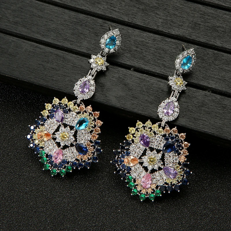 

S925 Silver Needle Color Zircon Sun Flower Earrings 210319-71