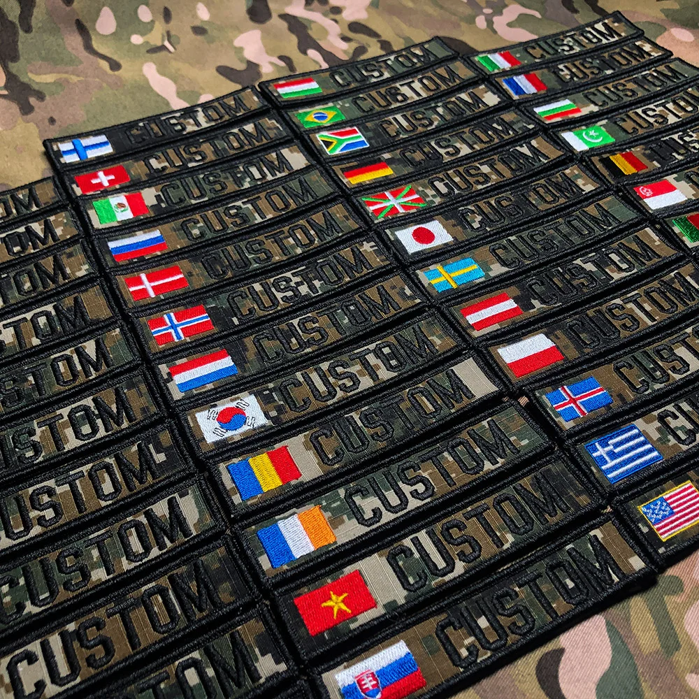 

Digital Woodland Flag Patch Custom Name Tape Hook and Loop Embroidery Spain Israel France Germany Belgium UK Australia