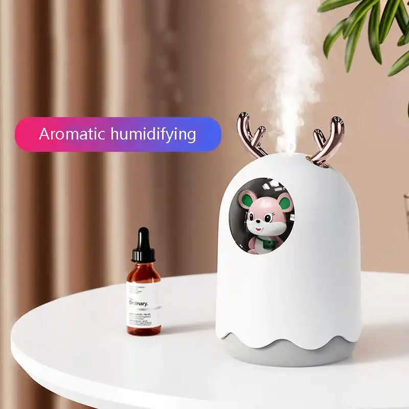 

300ml Air Humidifier USB Ultrasonic Aroma Essential Oil Diffuser Cute Pet Aromatheraphy Humidifier with Romantic Light for Home