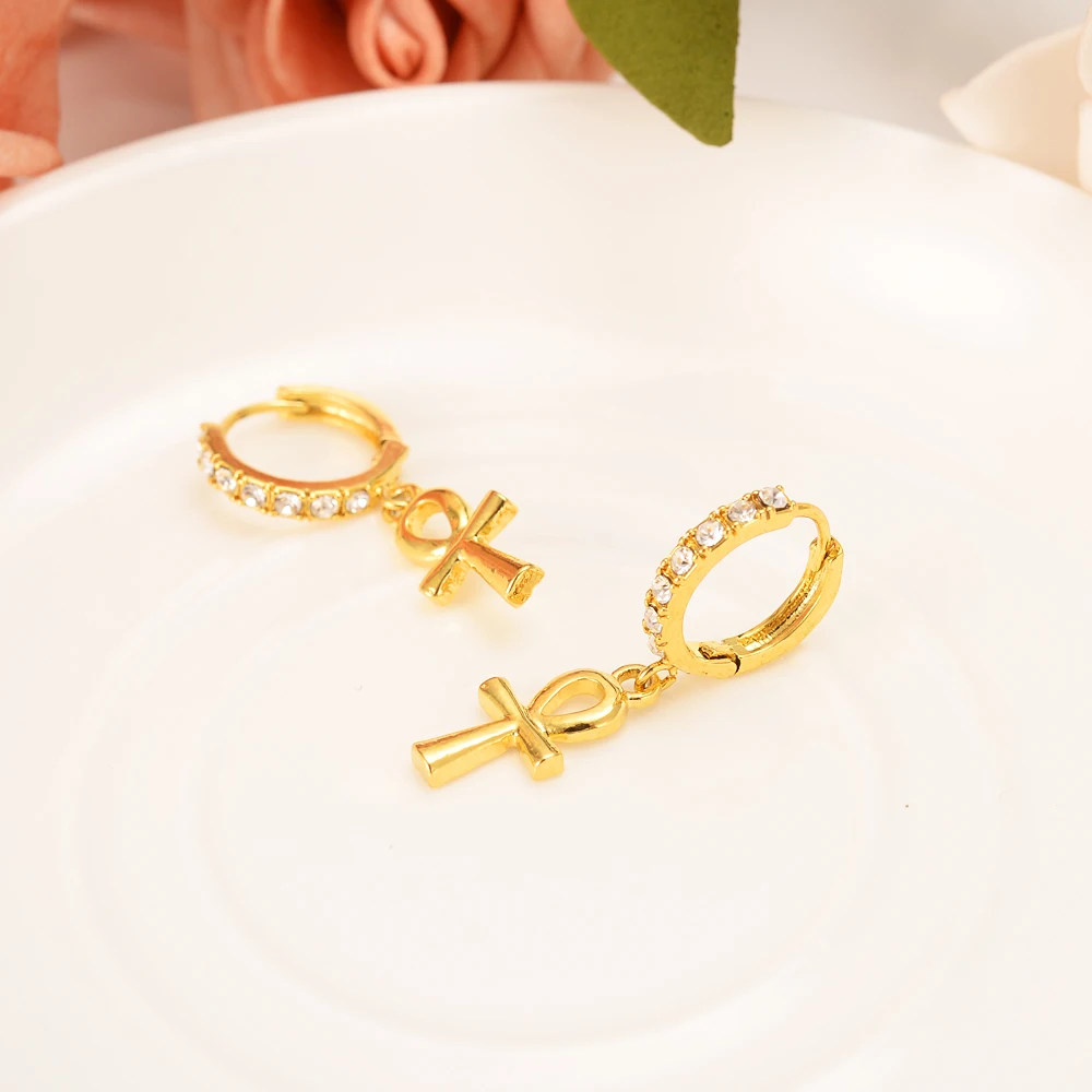 

cz diamond Egypt Cleopatra Ankh Earrings for Men Women gold Cross Dangle Earrings wedding party gifts