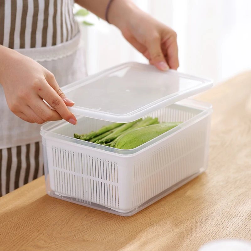

2023 кухонная коробка для хранения, холодильник, коробка для сохранения свежести, слив овощей и фруктов, многофункциональный пластиковый кон...