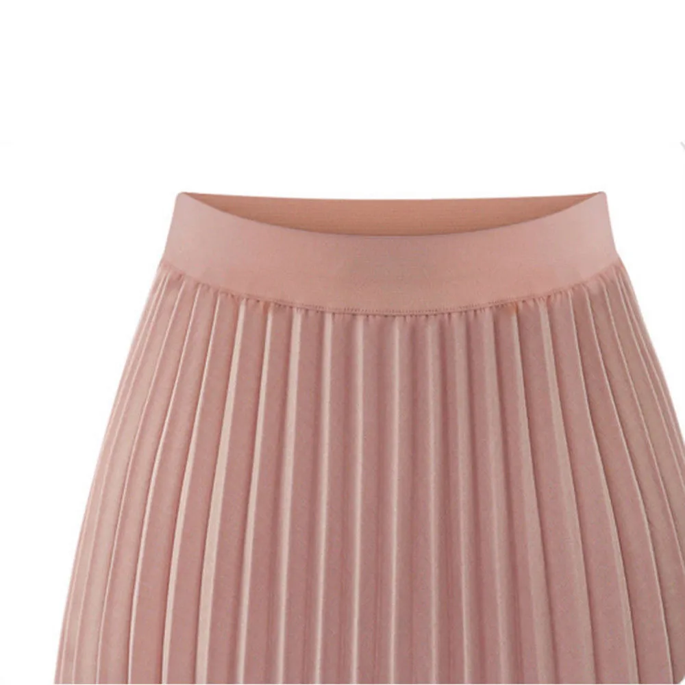 

Women's Summer Skirt Solid Color High Waist Pleated Skirt Solid Pleated Elegant Medium Long Stretch Waist Long Skirt 40*