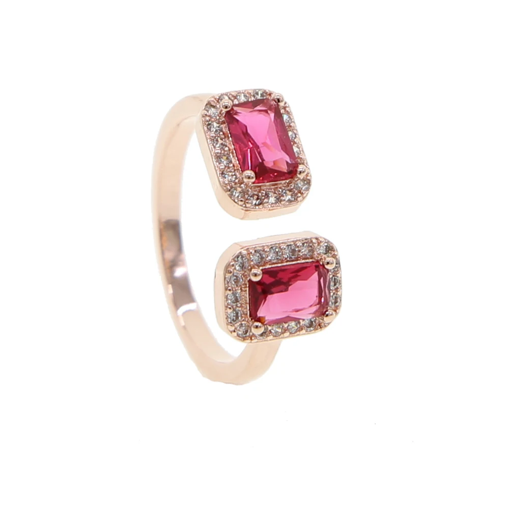 

Gold Rose Color big rainbow square stones Open Ring for Women Girl Wedding Rings Adjustable Knuckle Finger Jewelry Xmas