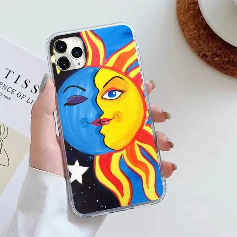 

Funny Sun Moon Face Phone Case For iphone 12 5 5s 5c se 6 6s 7 8 plus x xs xr 11 pro max mini