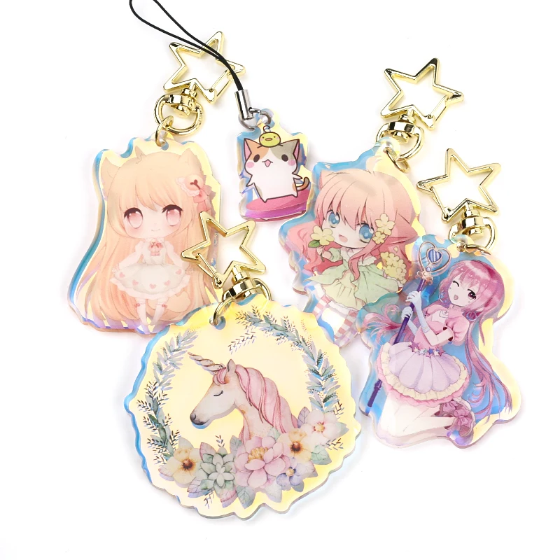 VOGRACE дешевый OEM логотип на заказ акриловый Радужный брелок оптовая продажа