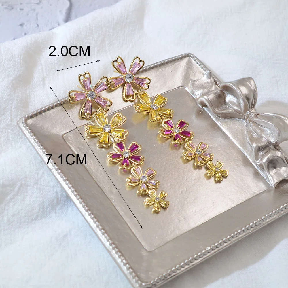 

CINDY XIANG Zirconia Crystal Flowers Long Drop Earrings for Women Elegant Luxury Bridal Wedding Jewelry Accessories Gift Earring
