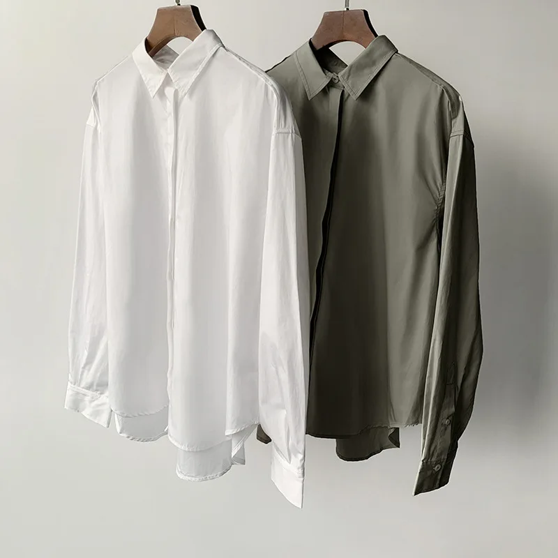 Рубашка женская хлопковая с длинным рукавом сорочка закрытыми пуговицами