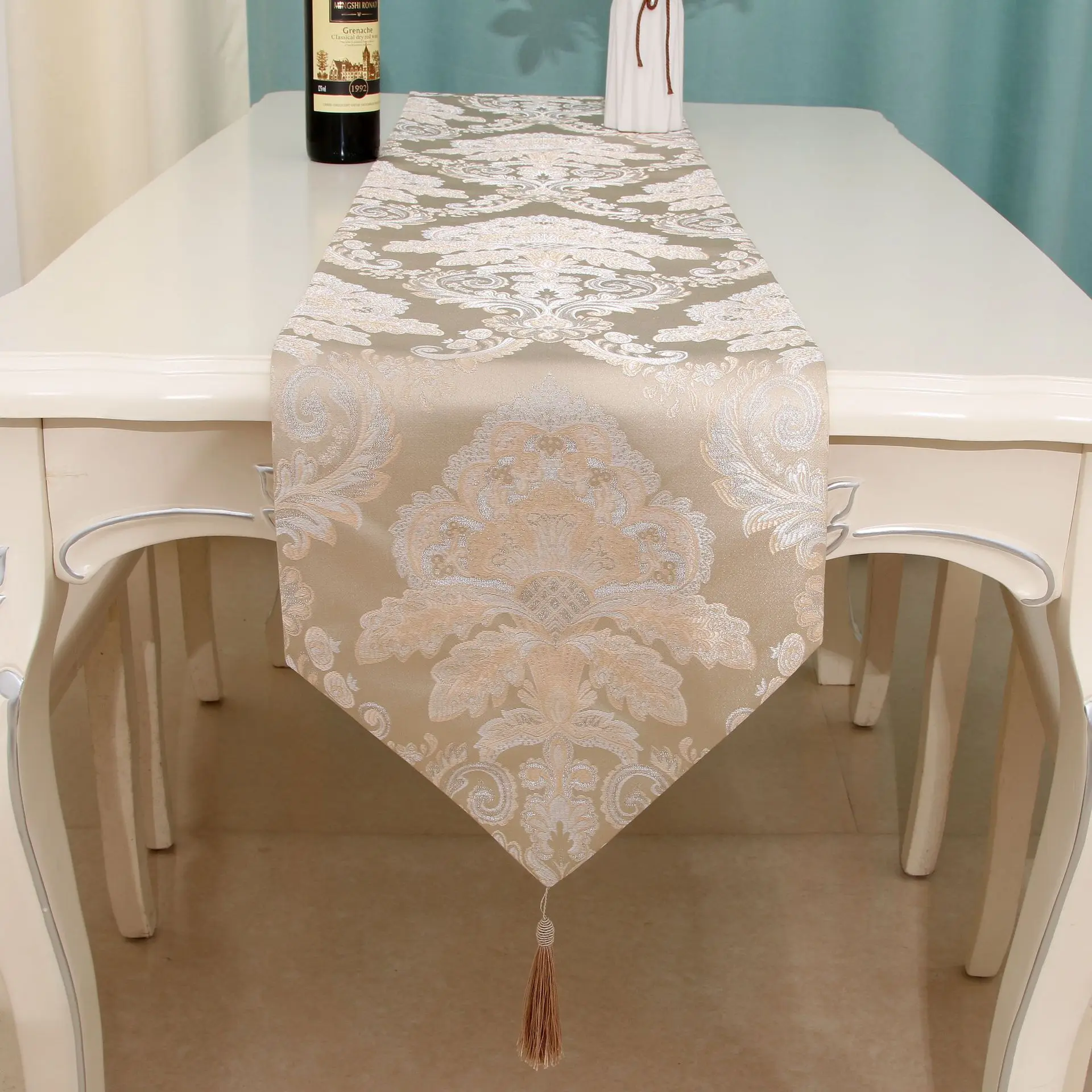 Роскошная Европейская Серебряная жаккардовая скатерть вышитая кровать баннер