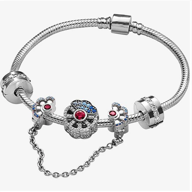 

2020 Высокое качество Новый стиль 925 Стерлинговое серебро синий веер серии небольшой талисман Diy браслет оригинальные женские изысканные юве...