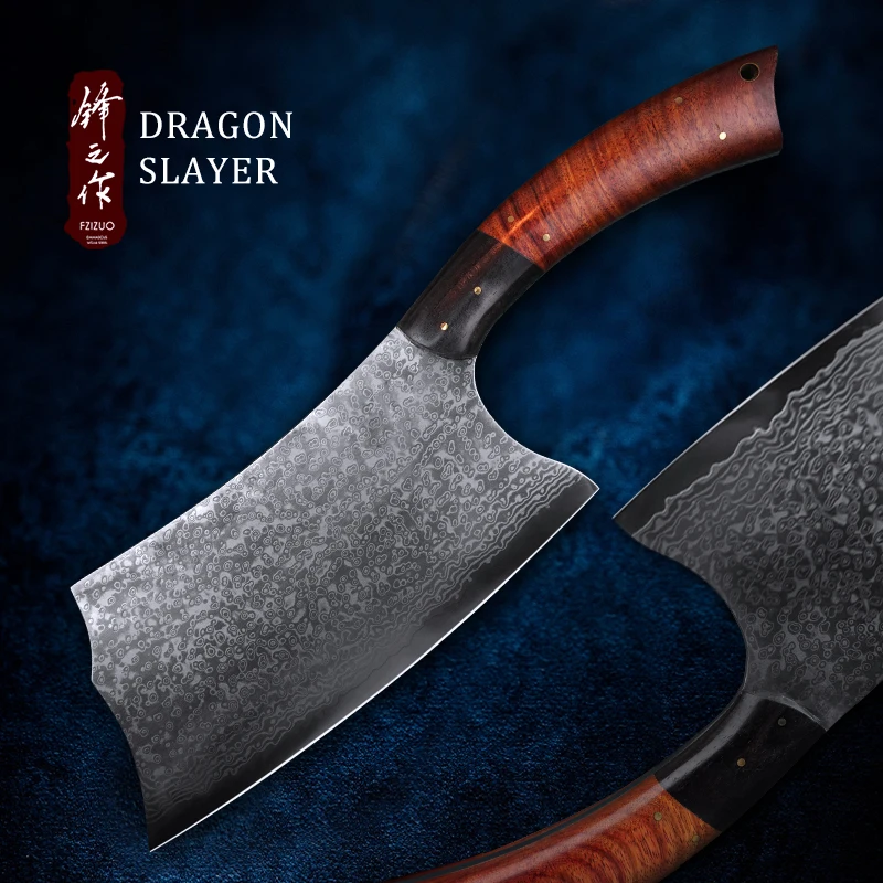 

Handmade Bone Knives Chopping Knife 73 Layers Damascus Steel Balde Cleaver Kitchen Knives Cutting Slicing Dual Purpose Cutlery