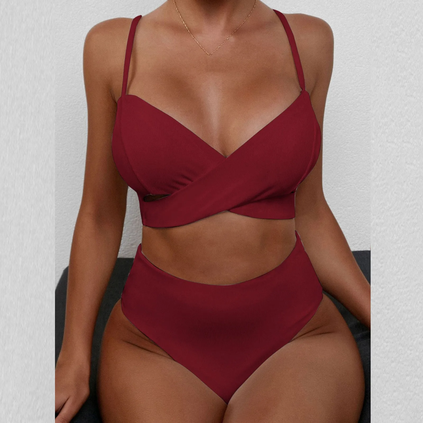 Bikini Set Swimsuit Women Sexy High Waist Bathing Suit Push Up Swimwear 2021 Fashion Cross Swim Cupshe New Brazil Thong Swimming