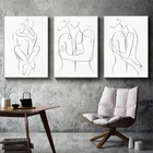 Художественный постер для обнаженной пары с одной линией, мужская и женская любовь, Абстрактная Картина на холсте, настенное искусство, Обнаженная спальня, Настенный декор, минималистичный принт