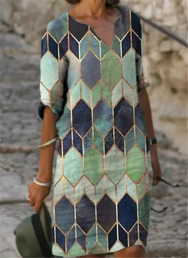 

Fashion casual dress large size loose dress temperamental mid-sleeve dress