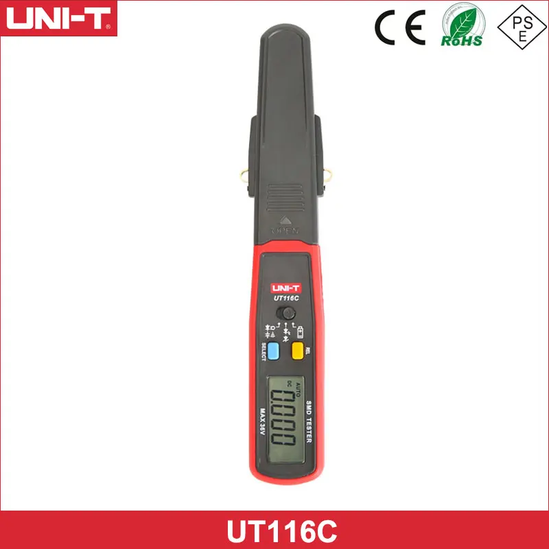 

UNI-T UT116C SMD тестер, 36 В, измерение напряжения аккумулятора, поворотный пинцет, светодиодный Диод, мультиметр, резистор, конденсатор, тестер