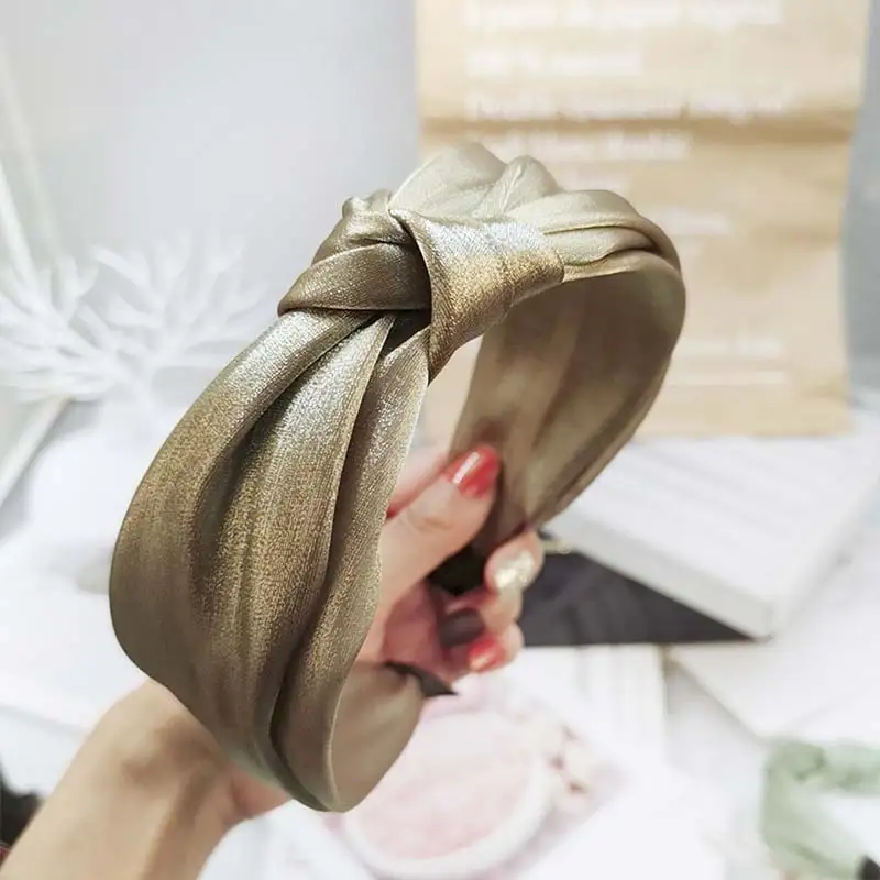 

Soft Solid High Quality Hair Accessories Seaside Shiny satin Hair Bands Party 1PC 15 Colors Knotted Comfortable Cross Headband