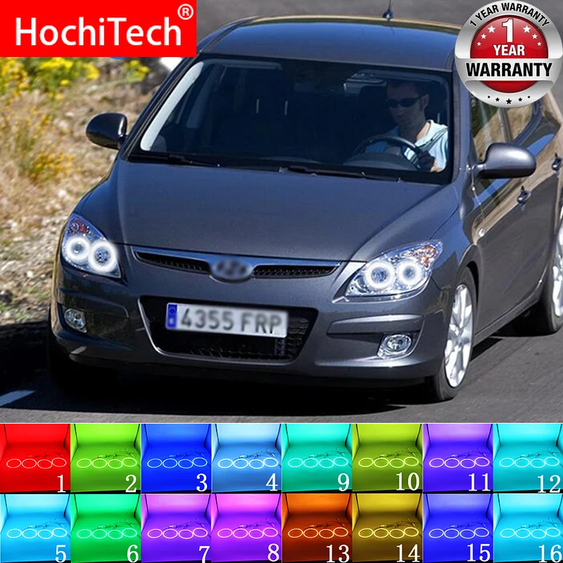 Для Hyundai i30 08 11 Аксессуары Последние фара Мульти Цвет RGB светодиодный Ангельские