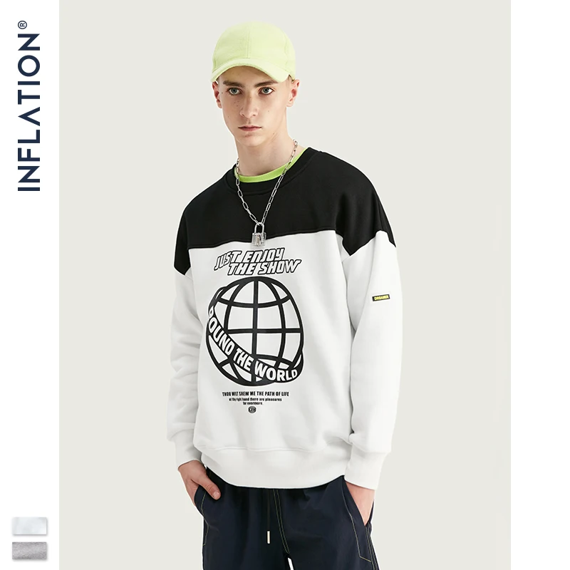 Инфляция Толстовка Для мужчин контраст Цвет блок с вырезом лодочкой свободный