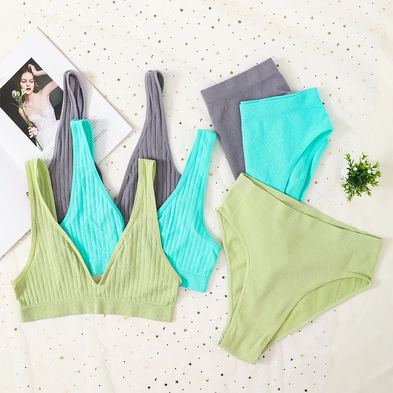 Комплект из двух бесшовных бюстгальтеров женские сексуальные трусики с высокой